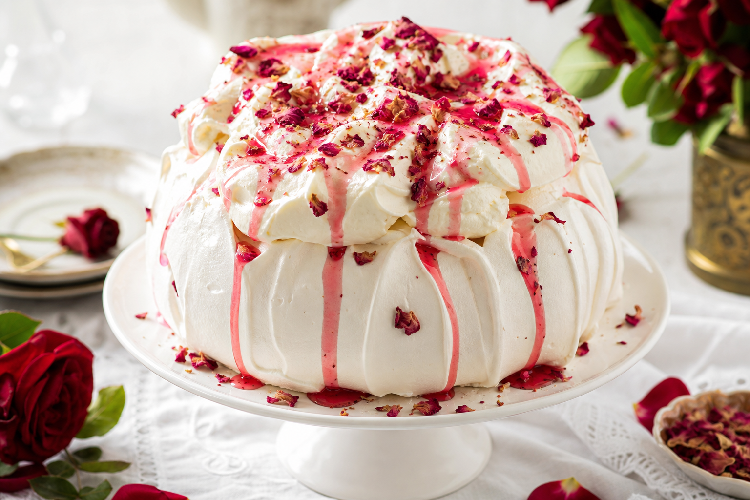 Mary Statue Meringue with Rose Syrup. Based on: Rio de Janeiro has Jesus statue, Polish village huge Mary statue