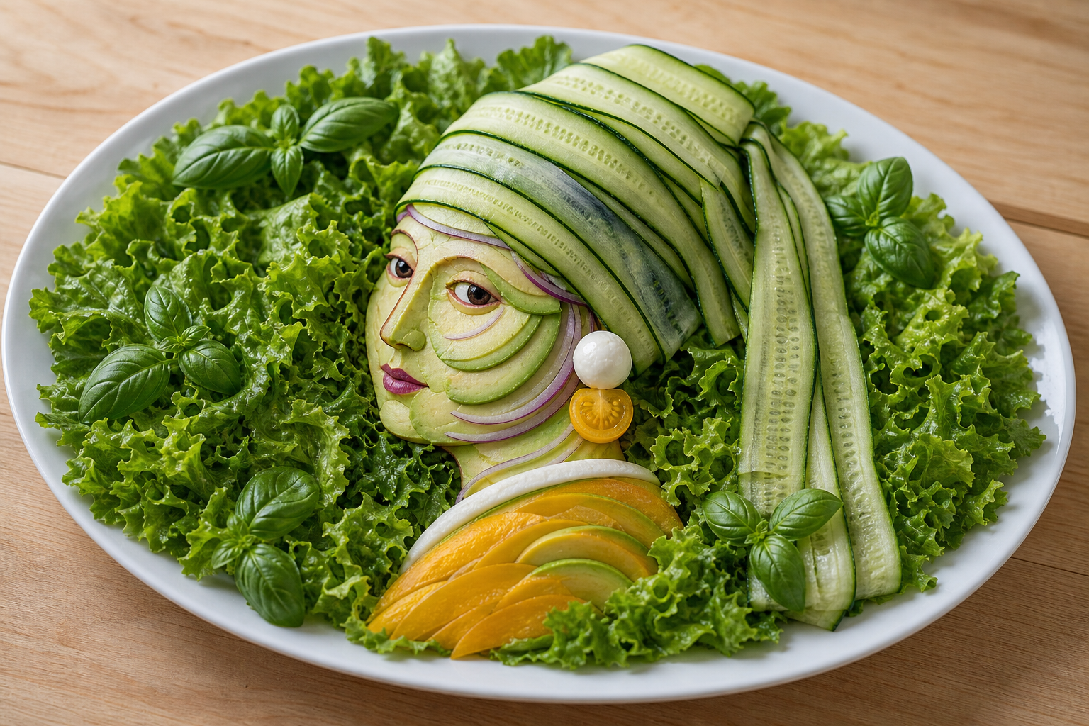 Salade met de Parel. Gebaseerd op: Rijen in Japan voor 'Meisje met de parel': 'Wordt hier bijna als iets heiligs gezien'