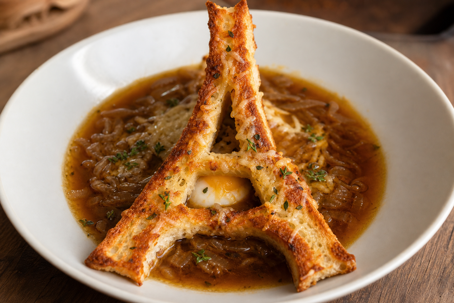 Eiffel Tower Soup with Veiled Surprise. Based on: Strike at Eiffel Tower after exclusion of female employees