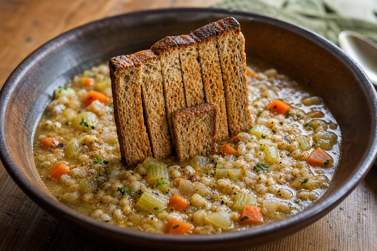 Grain Barn Soup with Closed Door. Based on: Russian Grain Silos Overflowing Due to Ukrainian Drone Attacks on Ports